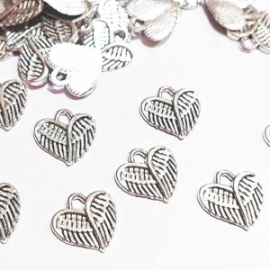 100 Dijes corazones ala angel  pequeño 1,3 cm