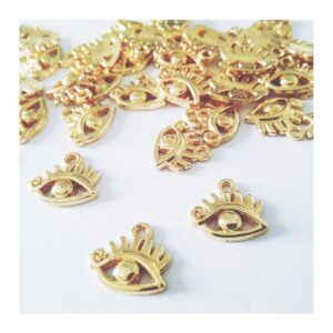 20 Dijes ojo turco pequeño metal dorado fantasía 1,2 cm x 1,1 cm